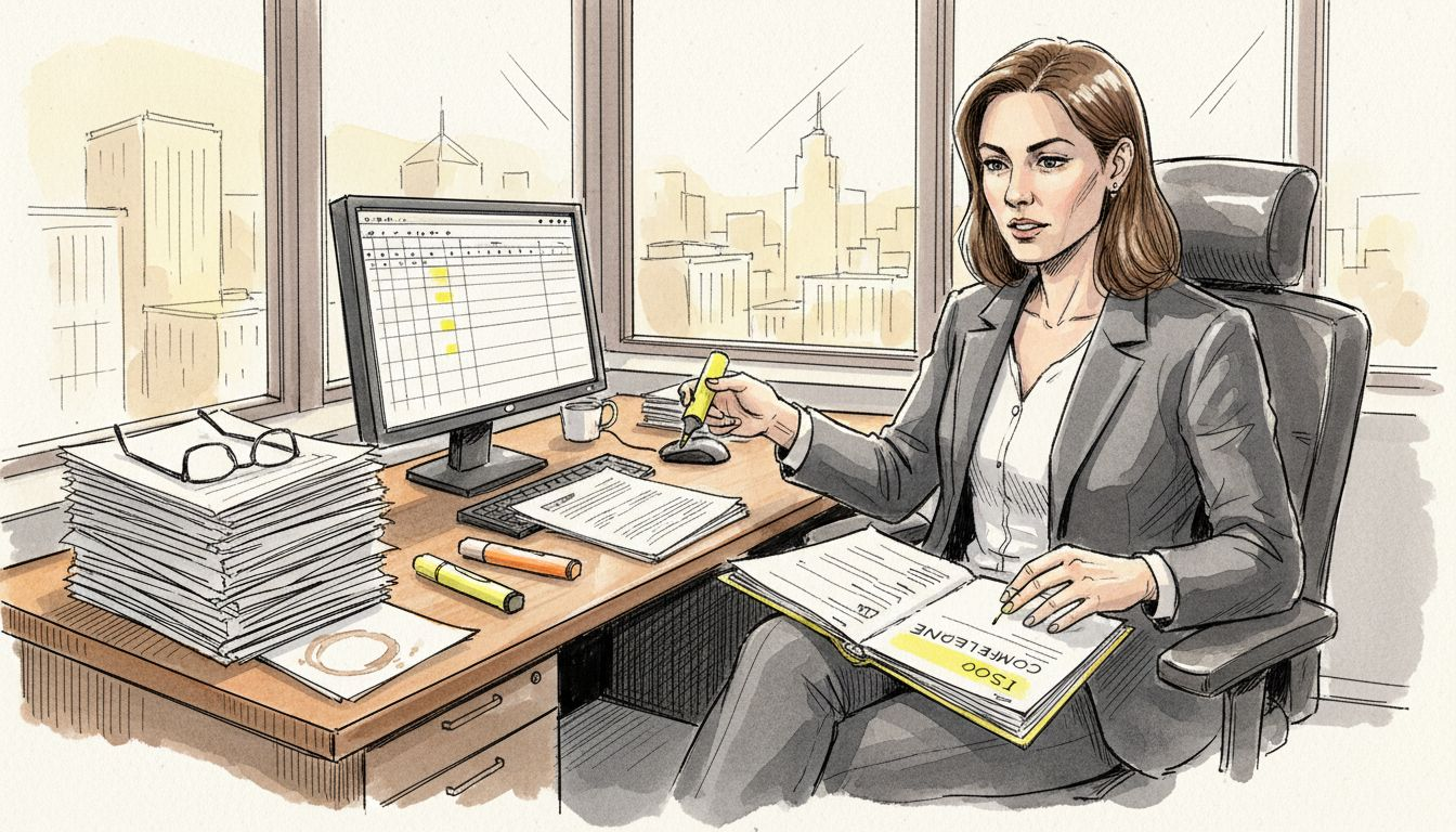 Project manager reviewing medical translation documents