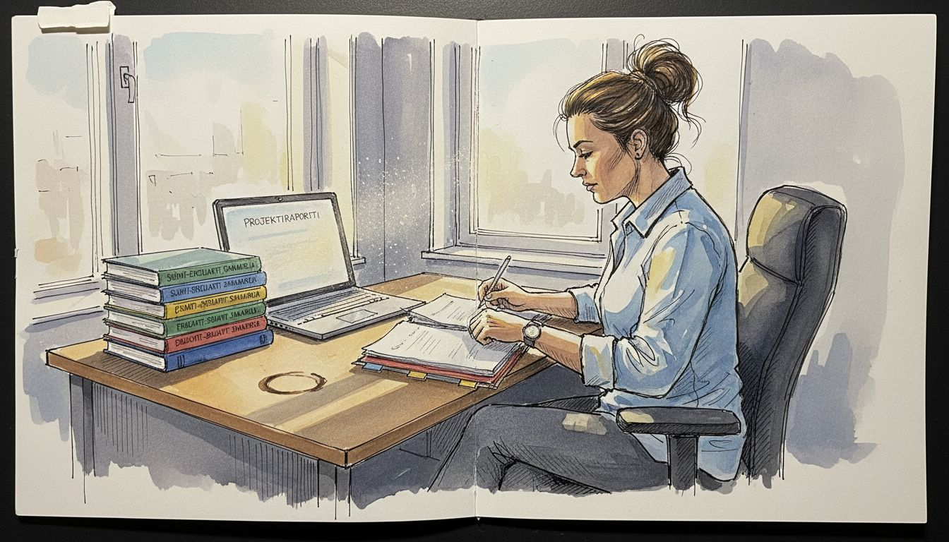 Nainen tarkistaa elintarvikealan käännösten tarkistuslistaa