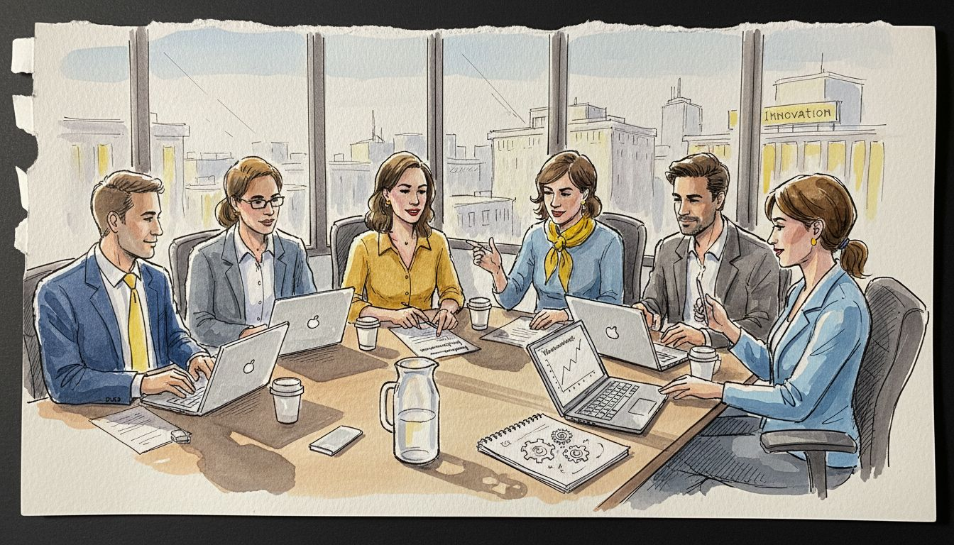 Ein Team aus Fachleuten bespricht gemeinsam Übersetzungsdokumente.