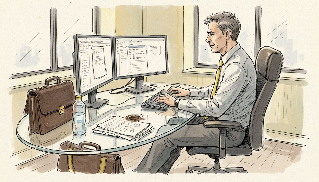 Manager reviewing secure translation documents