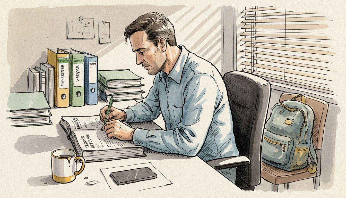 En mann ser gjennom en teknisk manual for å vurdere hvordan den kan oversettes.