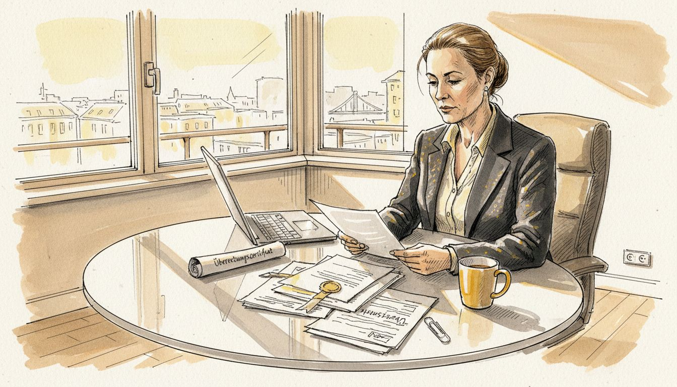 Eine Mitarbeiterin prüft Übersetzungen von ISO 27001-Dokumenten.