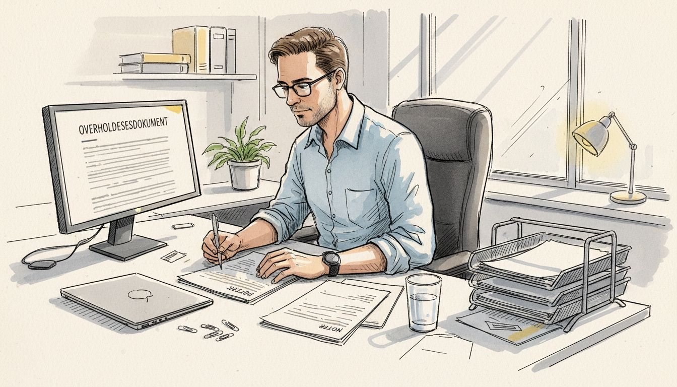 En compliance-medarbejder sidder ved sit skrivebord og gennemgår en oversættelse.