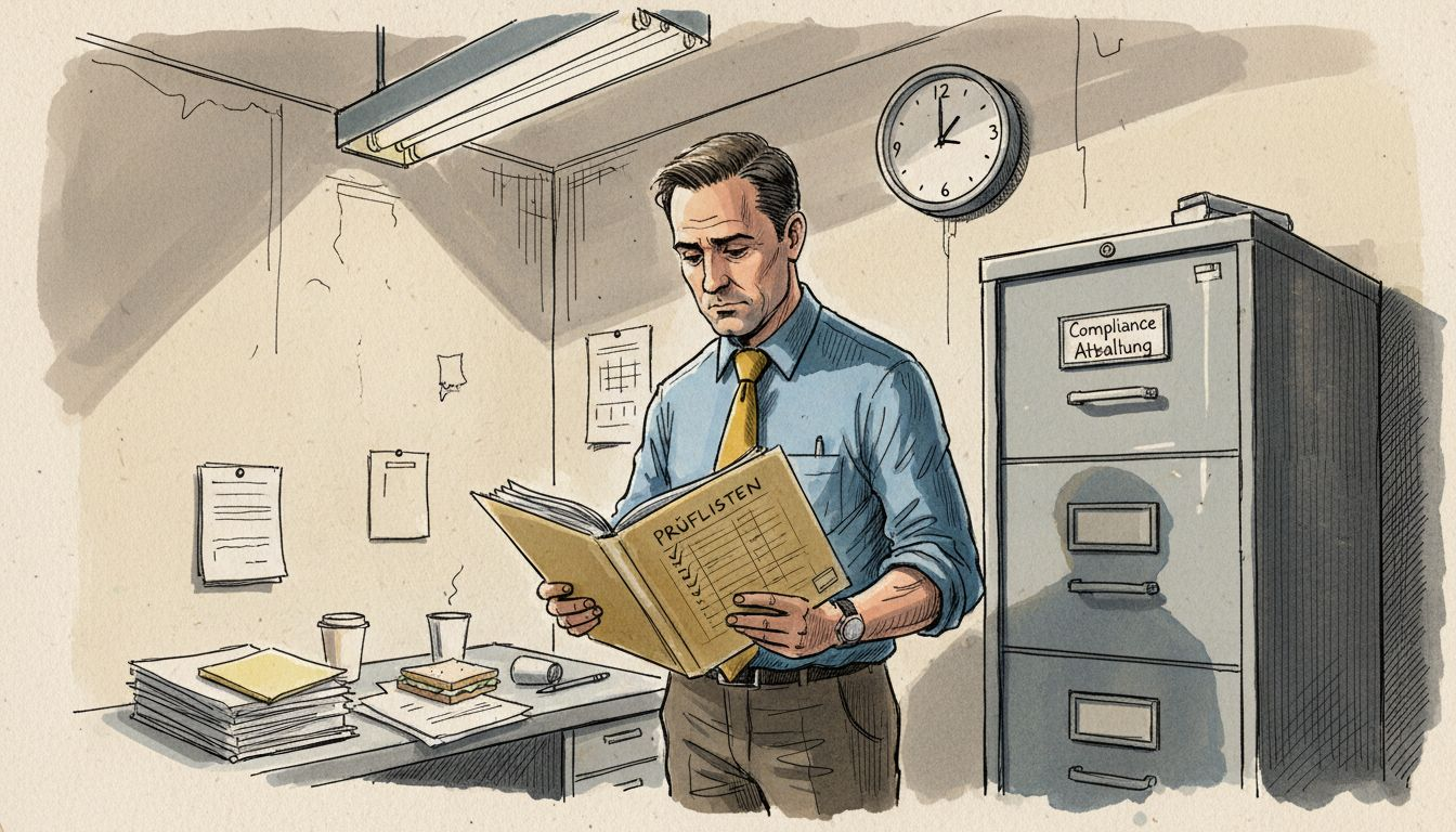 Ein Mitarbeiter sichtet im Archiv die Unterlagen zur Einhaltung von Compliance-Richtlinien.