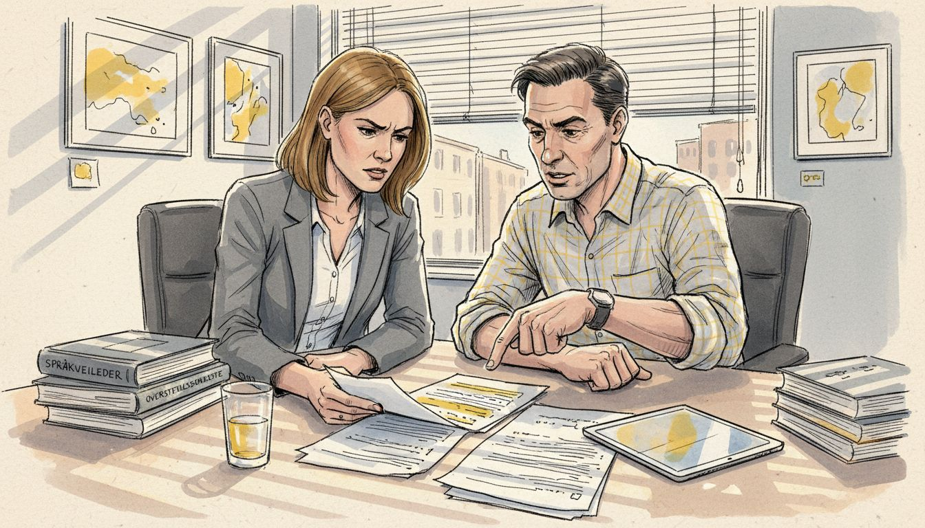 Teamet samles for å gå gjennom oversatte dokumenter sammen.