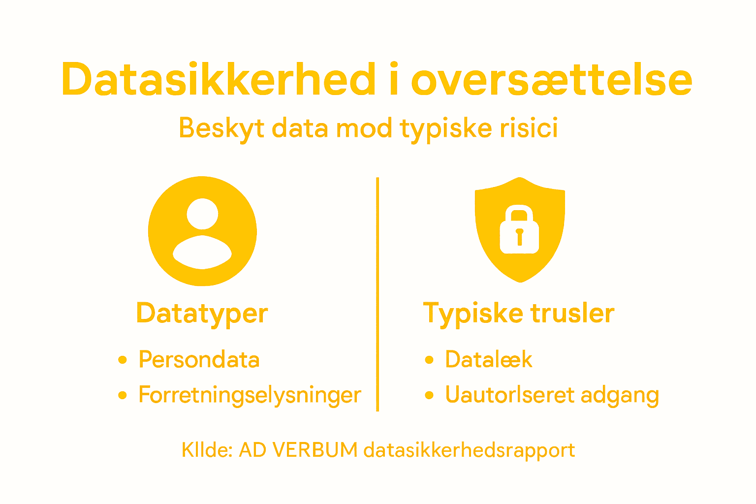 Grafisk oversigt over datatyper og de risici, der kan opstå ved oversættelse