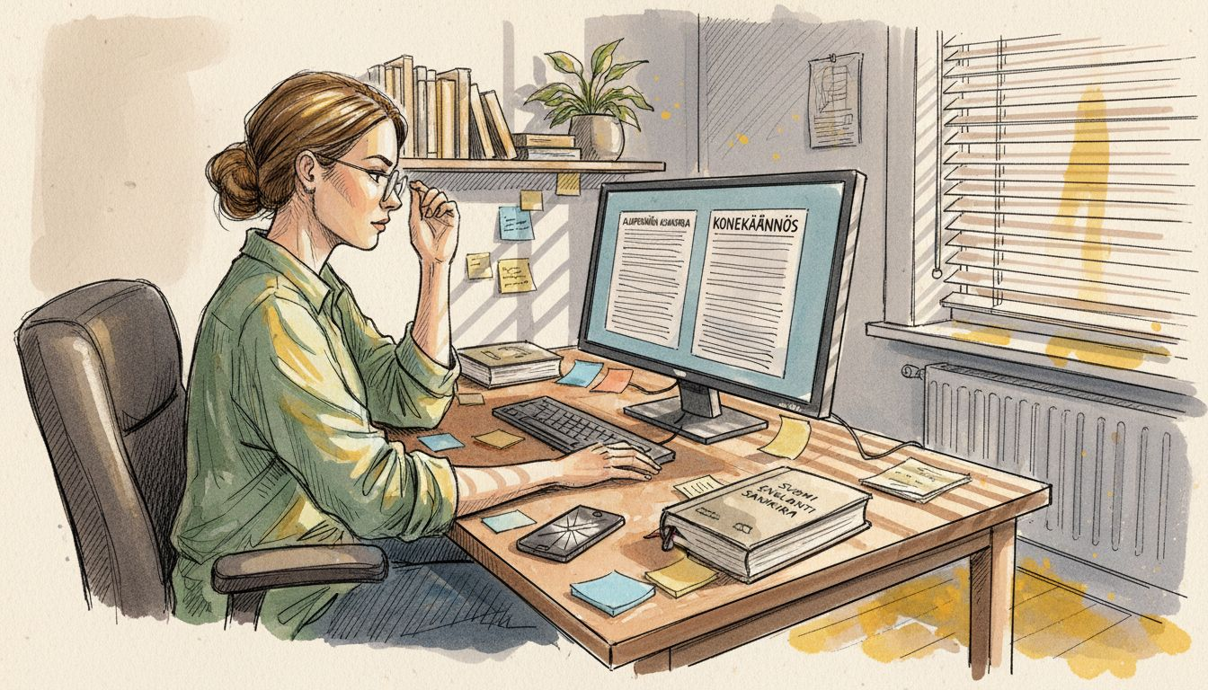 Kääntäjä vertailee eri tapoja tuottaa käännöksiä ja tarkastelee, miten prosessi vaikuttaa lopputulokseen.