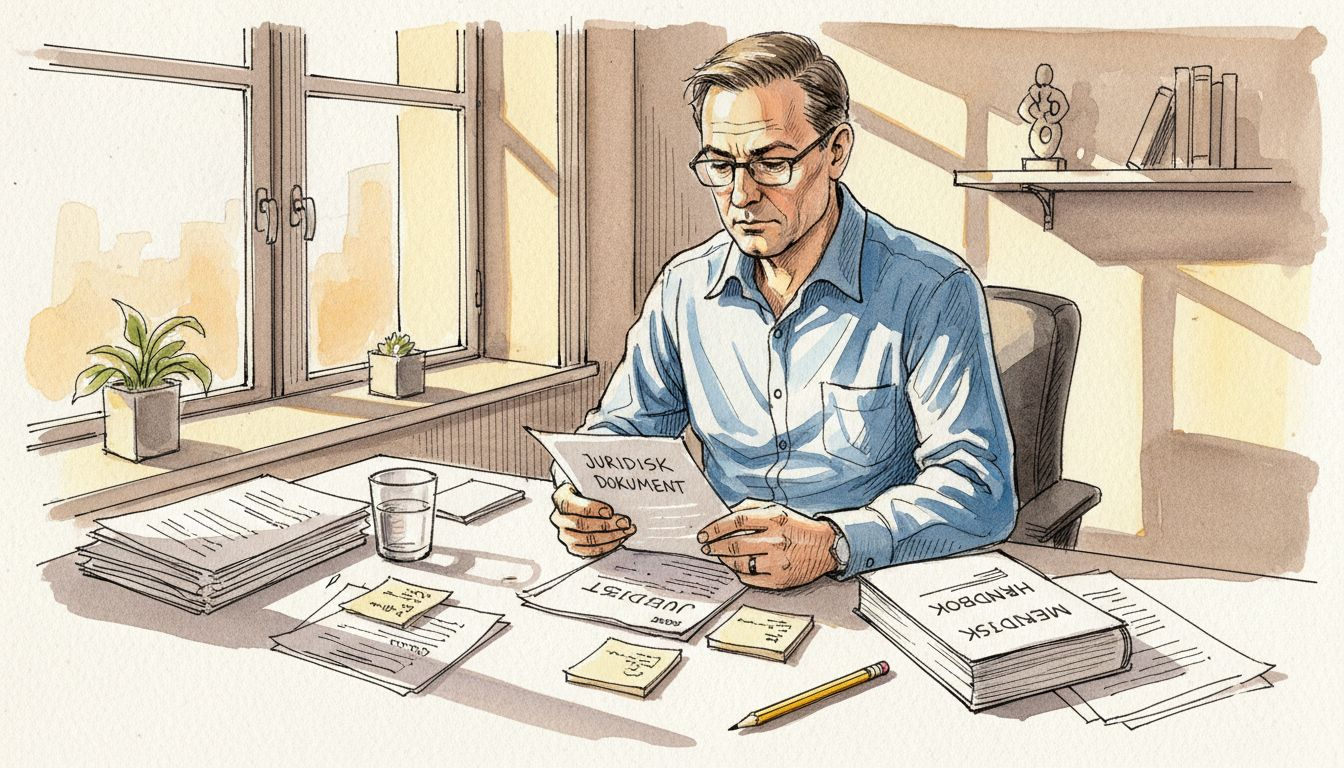 En oversetter sitter fordypet i dokumenter midt i et hektisk kontormiljø.