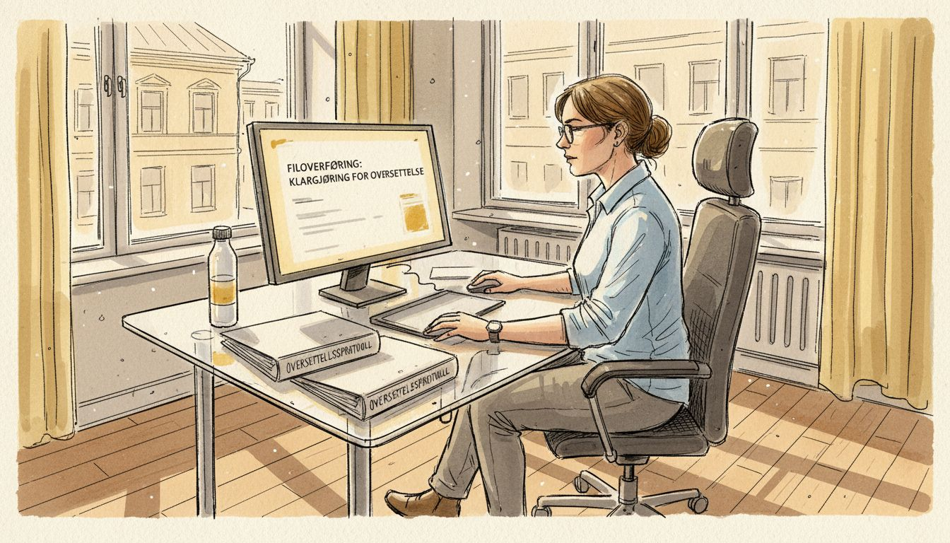 En oversetter sorterer og sikrer viktige dokumenter på kontoret.