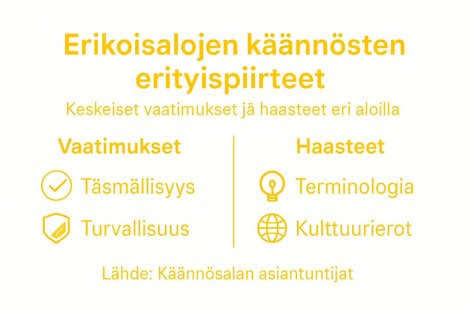 Asiantuntijakäännösten vaatimukset ja haasteet – havainnollistava infografiikka
