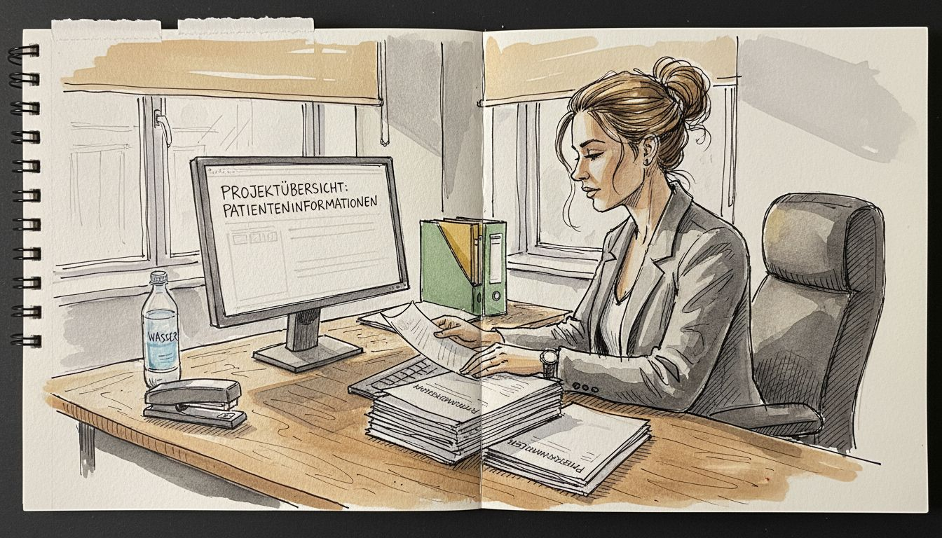 Eine Projektleiterin prüft im Büro die Übersetzungen für den Pharmabereich.