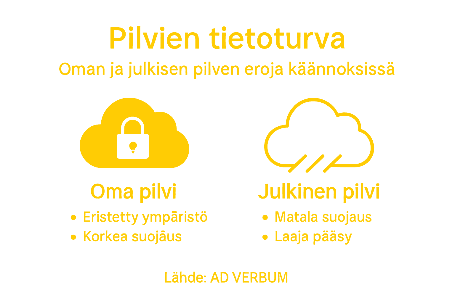 Infografiikka: vertailussa oman ja julkisen pilvipalvelun tietoturva