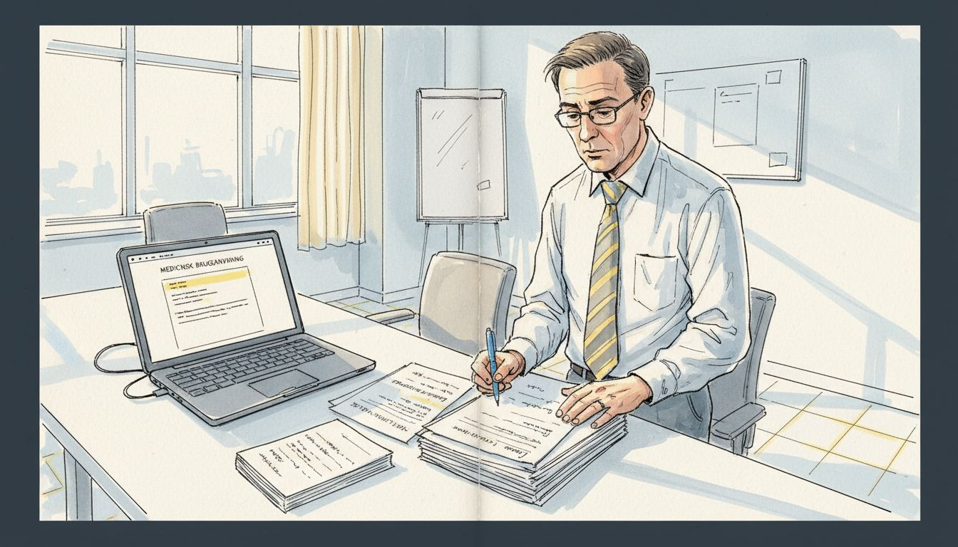 Gennemgang af medicinske dokumenter i mødelokalet