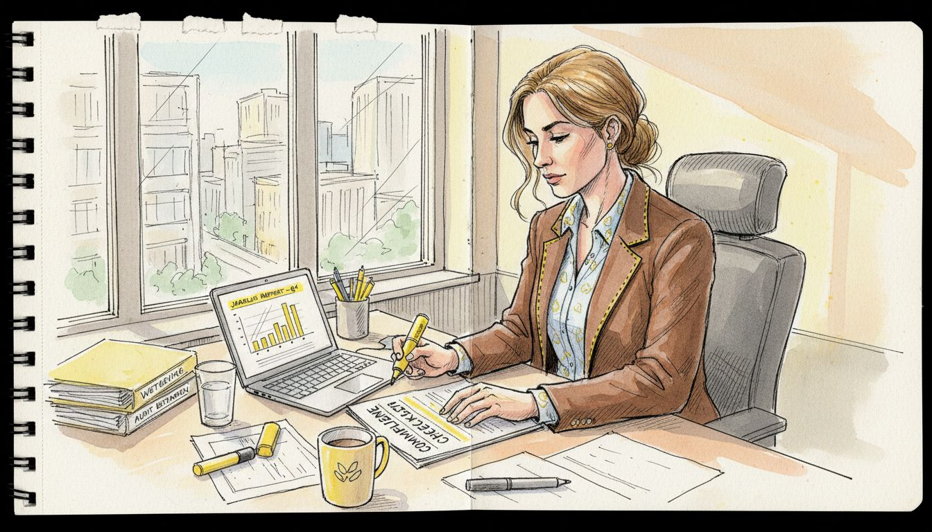 De compliance officer loopt de vertaalchecklist zorgvuldig na.