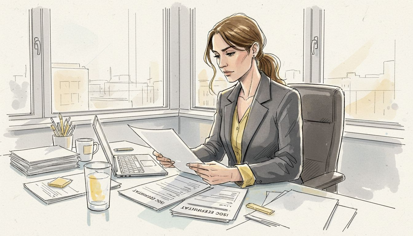 Ein Compliance-Manager prüft klinische Übersetzungsunterlagen auf ihre Einhaltung gesetzlicher Vorgaben.