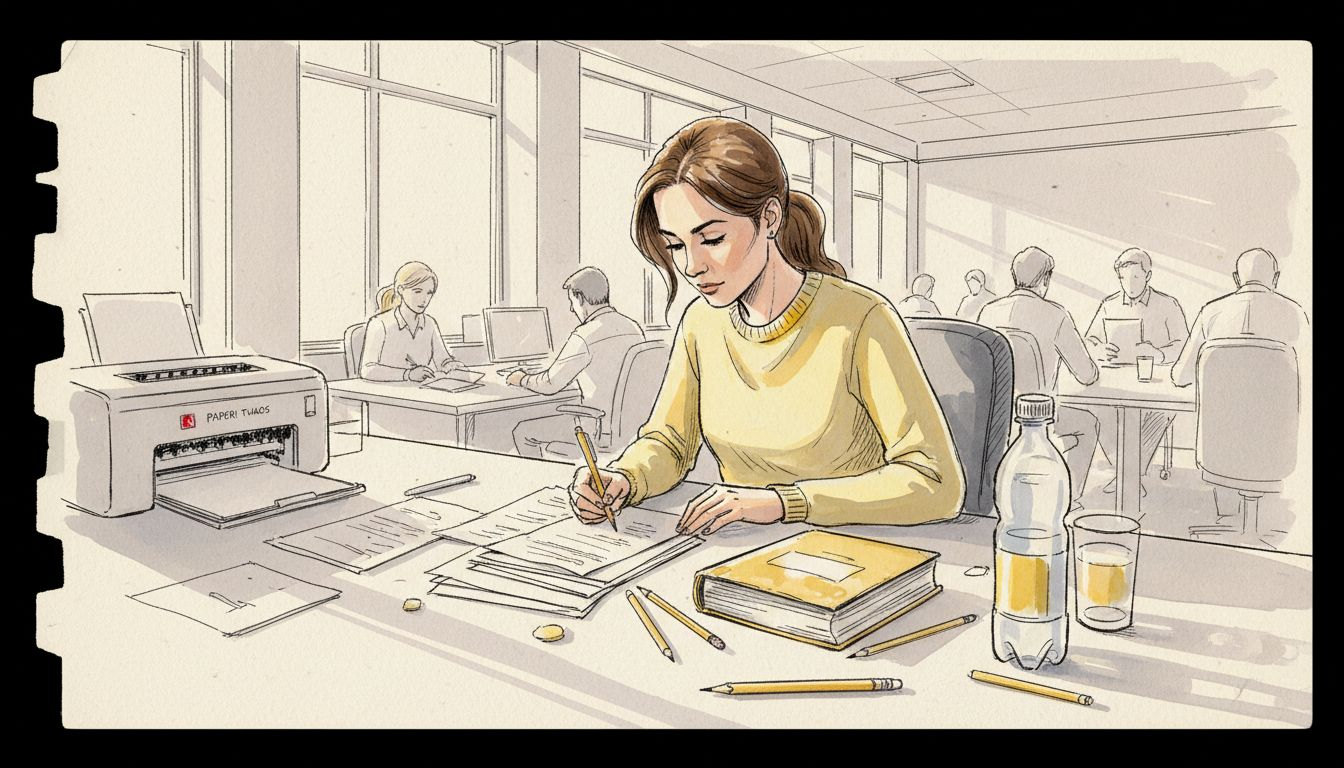 Kääntäjä tekee korjauksia työn luonnoksiin