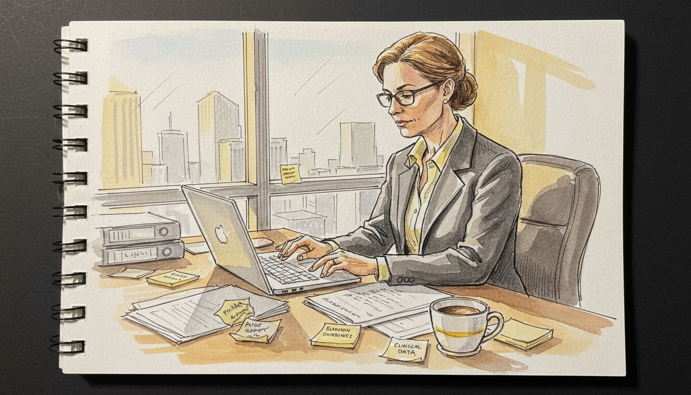 Manager reviewing compliance translation documents