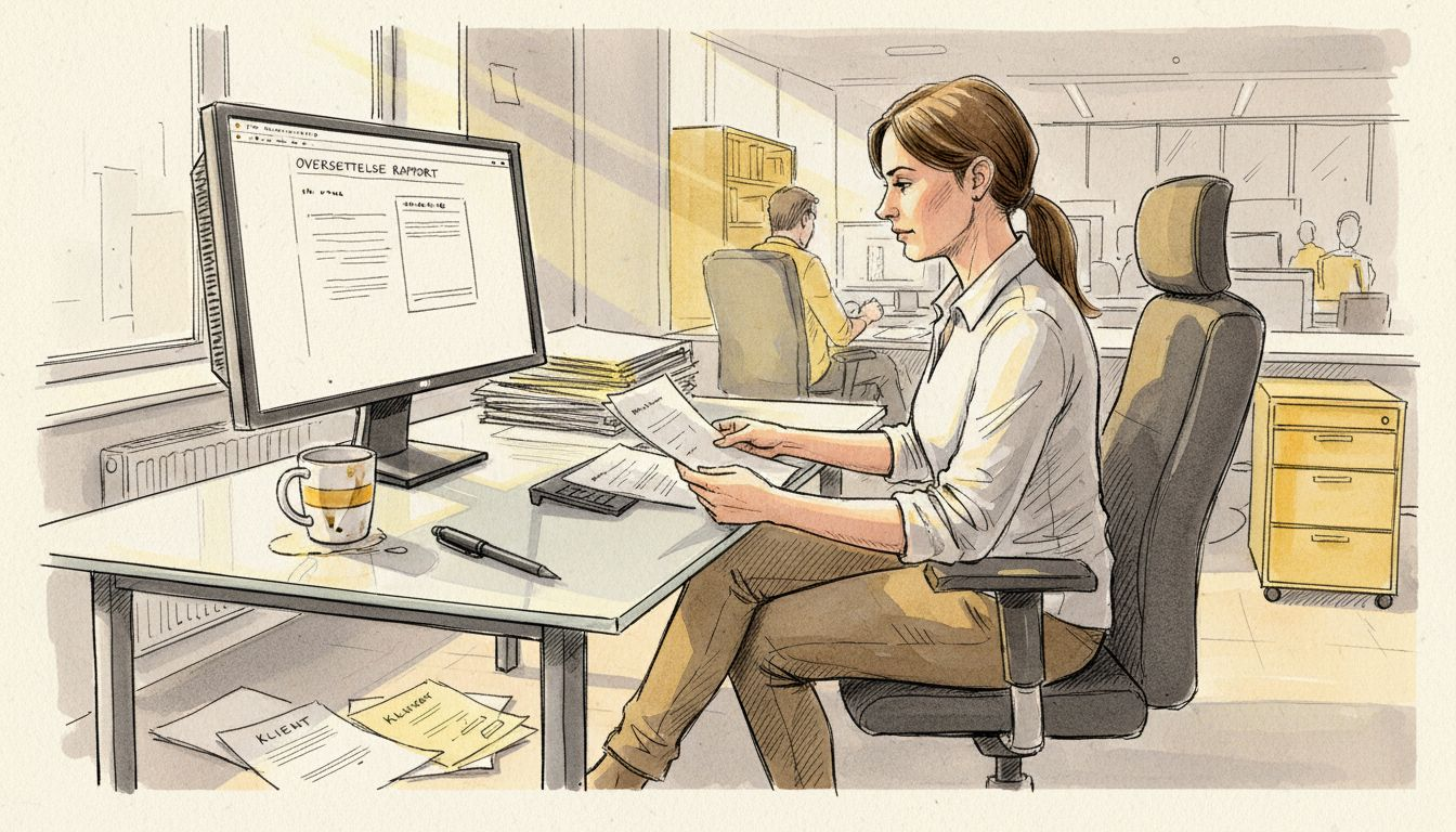 Oversetter som jobber med både digitale dokumenter og papirmateriale