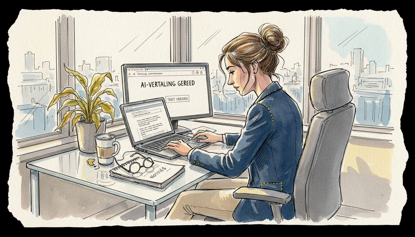 Werkplek voor vertalers en AI-specialisten op kantoor in de stad