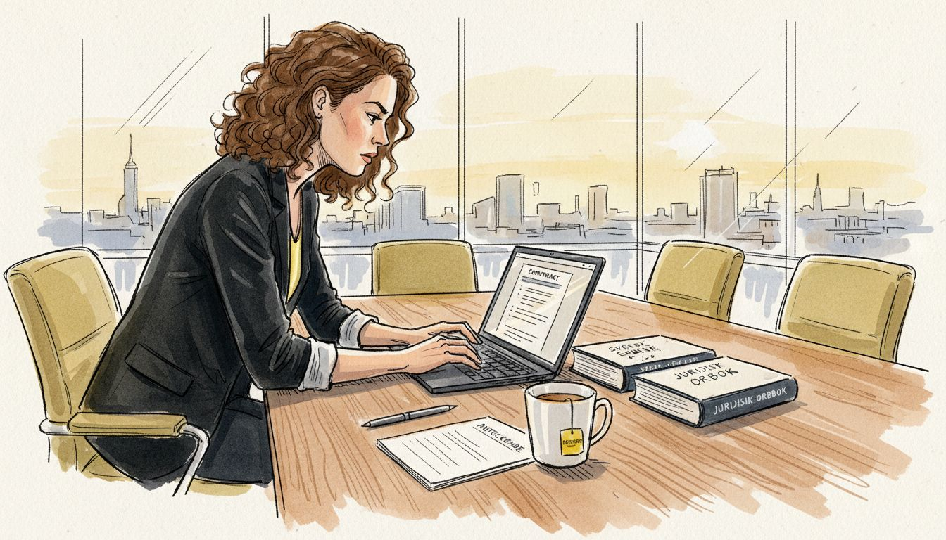 En facköversättare går noggrant igenom dokument på sitt kontor.