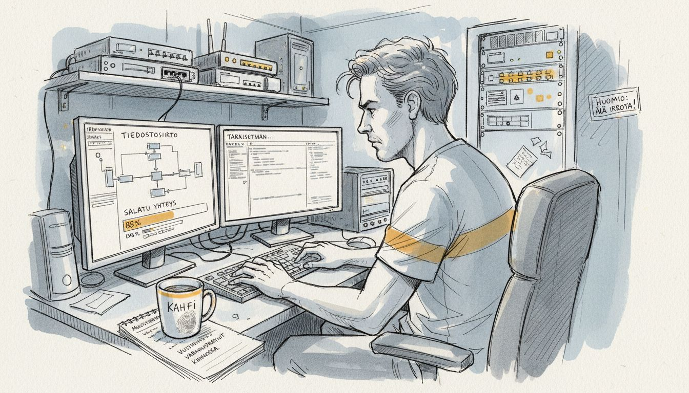 IT-asiantuntija huolehtii asiakirjojen tietoturvasta