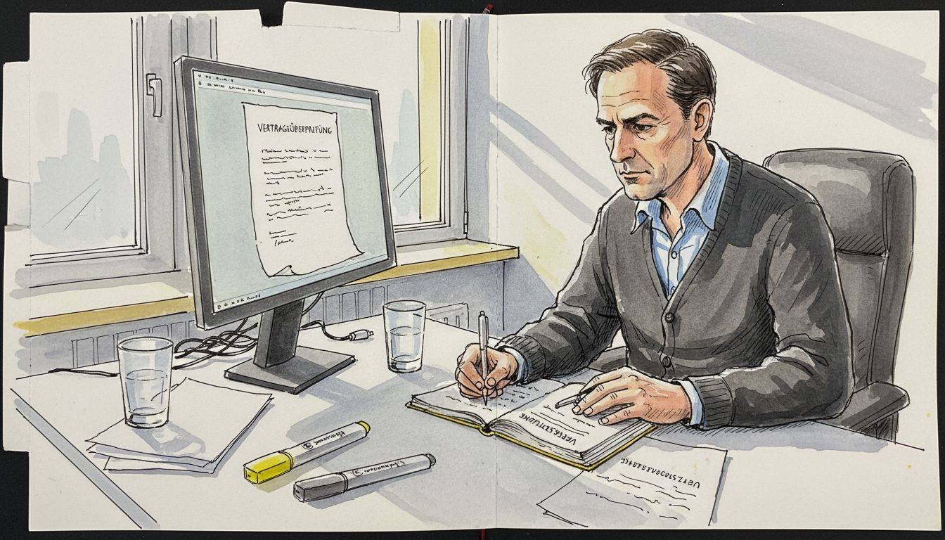 Im Eckbüro sitzt ein Übersetzer und arbeitet an der Einhaltung gesetzlicher Vorgaben.