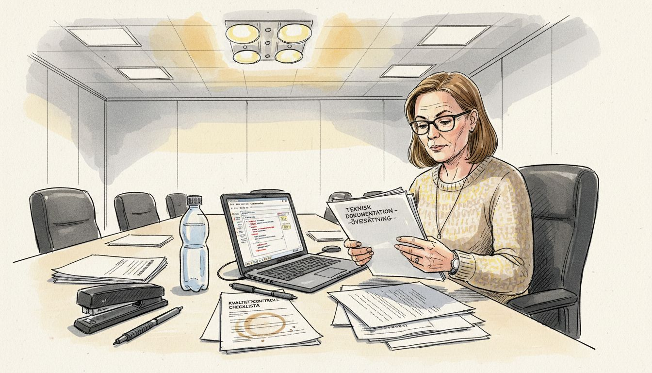 Erfaren specialist granskar dokument för att säkerställa hög kvalitet