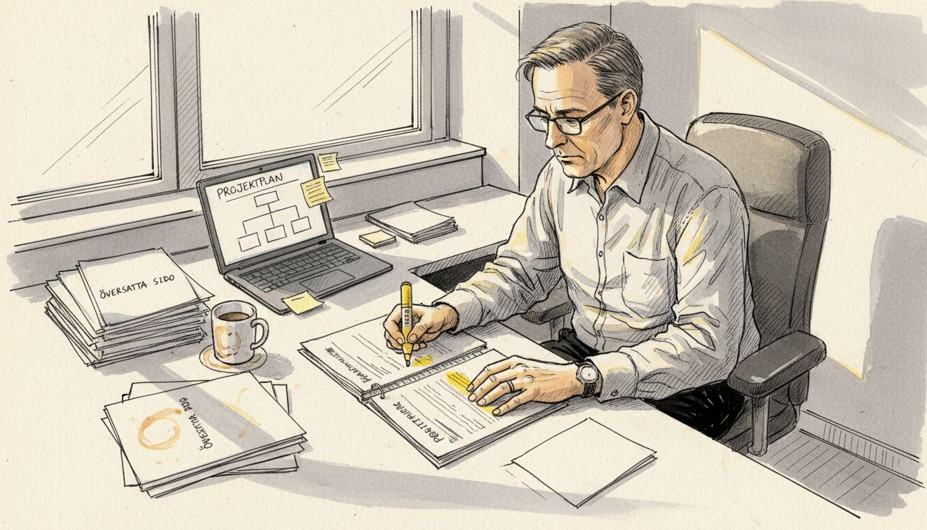 Chef granskar översättningen av ett myndighetsdokument