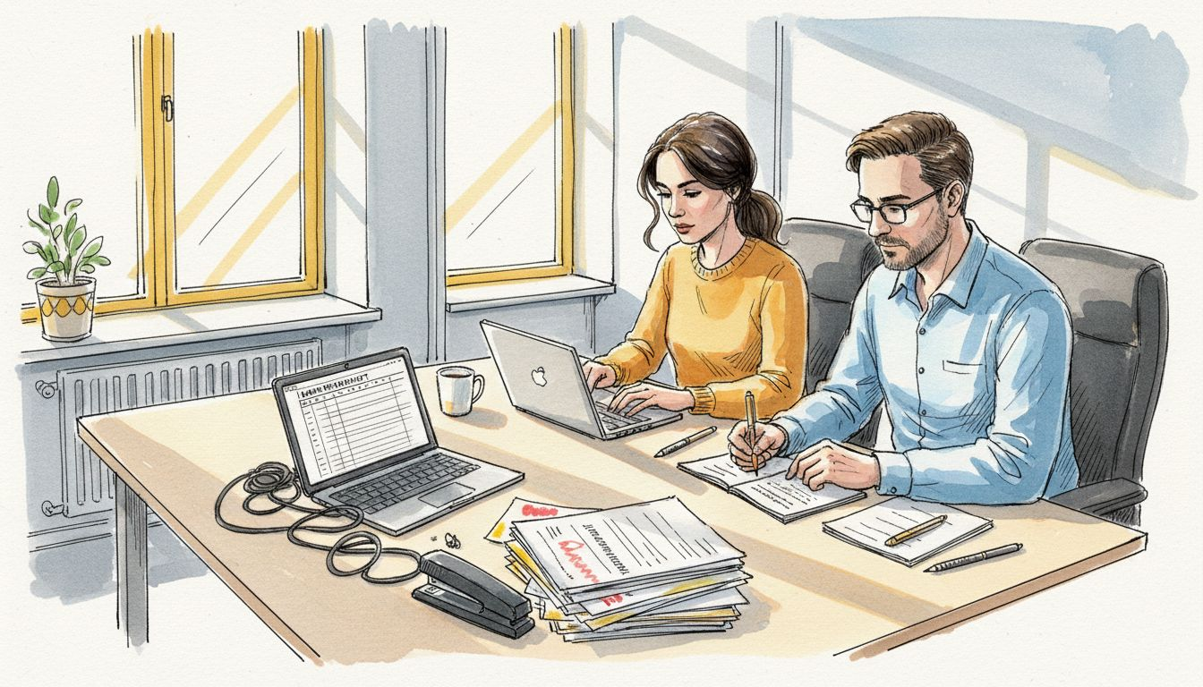 Asiantuntijat käyvät läpi alan termistöä lasiseinäisessä neuvotteluhuoneessa.