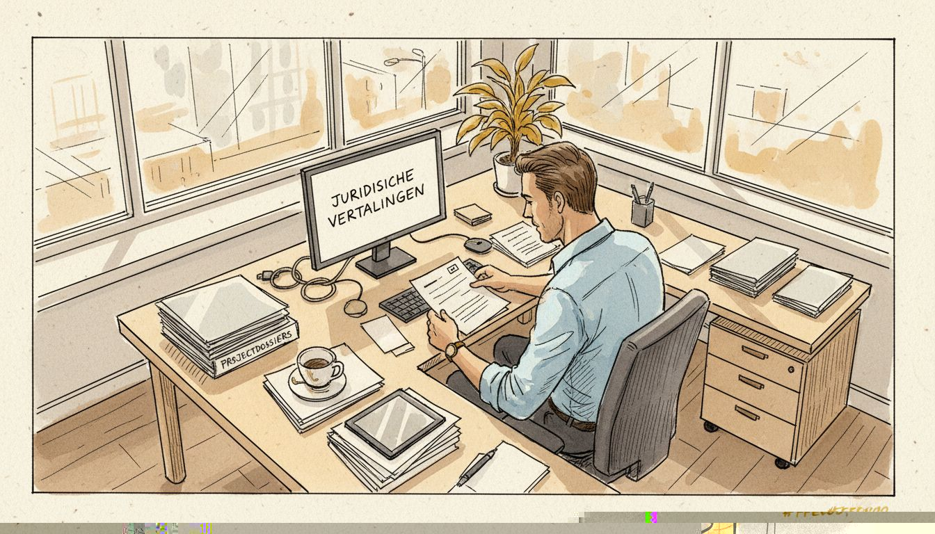 Projectmanager bekijkt documenten over het vertaalproces