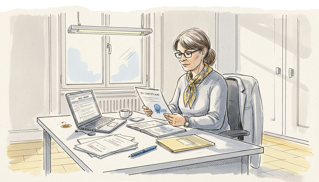 Een auditor bekijkt en beoordeelt de documenten voor de ISO-certificering.