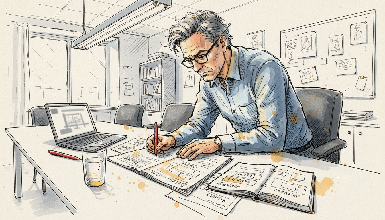 En fagperson kvalitetssikrer en utskrevet teknisk oversettelse.