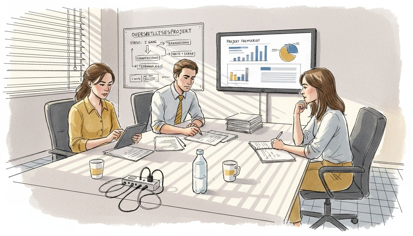 Teamet gennemgår arbejdsgangen for både AI- og menneskeskabte oversættelser