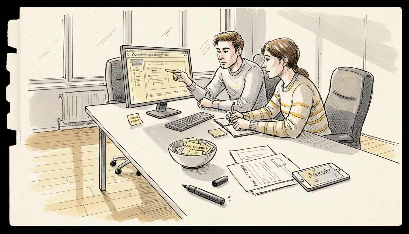 Två kollegor pratar om hur de kan jobba effektivt i en hybrid arbetsmiljö.