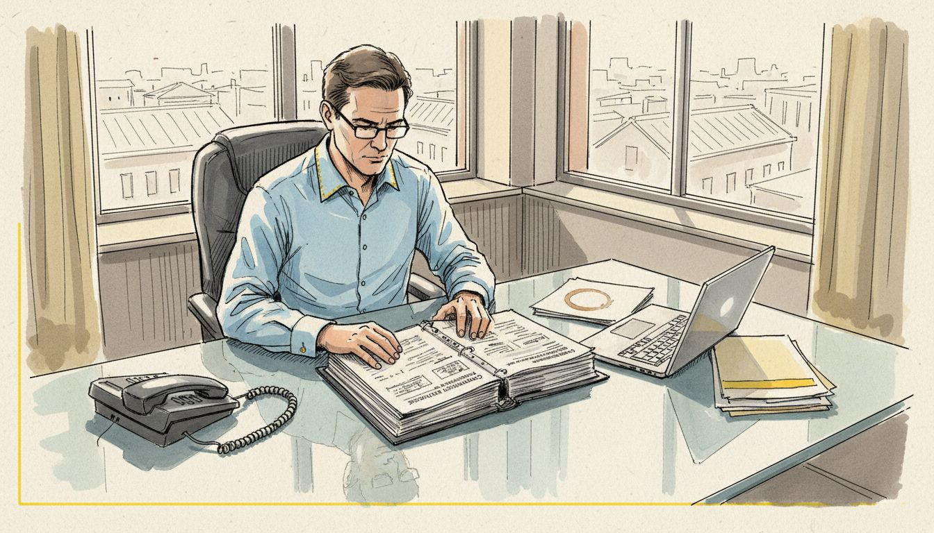 Compliance manager reviewing multilingual documents