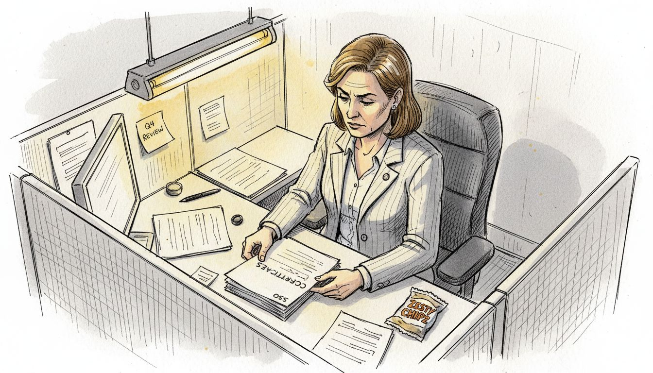 Officer reviewing translation vendor certifications