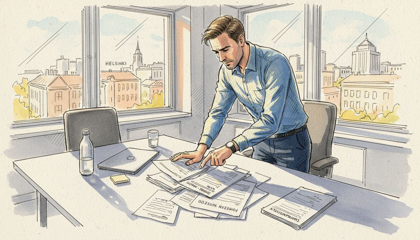 Projektipäällikkö käy läpi käännösdokumentteja varmistaakseen, että kaikki on kunnossa.