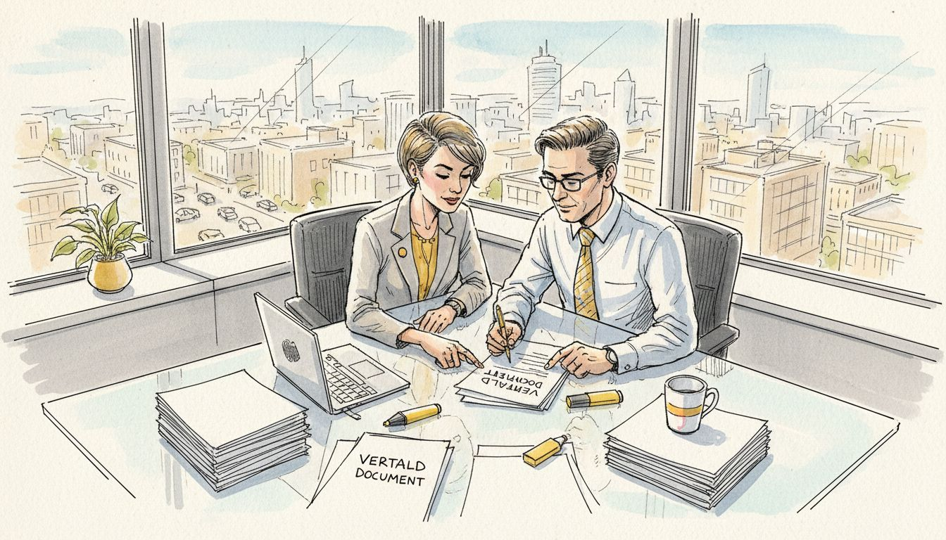 Het team buigt zich over de gecontroleerde nalevingsdocumenten om te zorgen dat alles klopt.