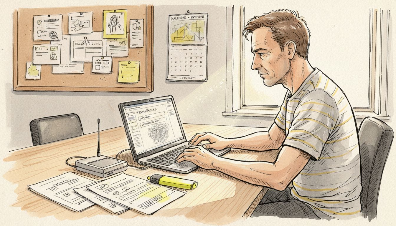 En översättare som arbetar med terminologiverktyg i ett ljusfyllt kontor