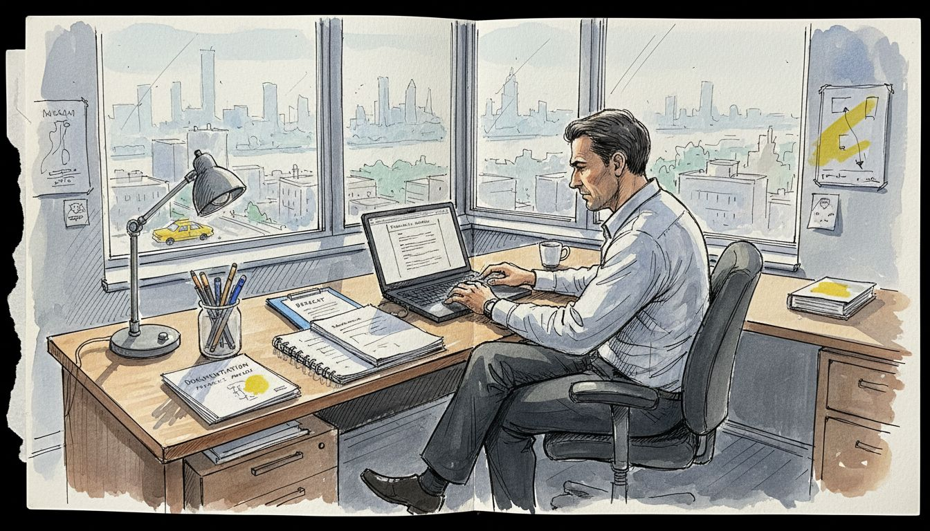 Ein spezialisierter Übersetzer überprüft technische Dokumente auf Einhaltung der Compliance-Vorgaben.