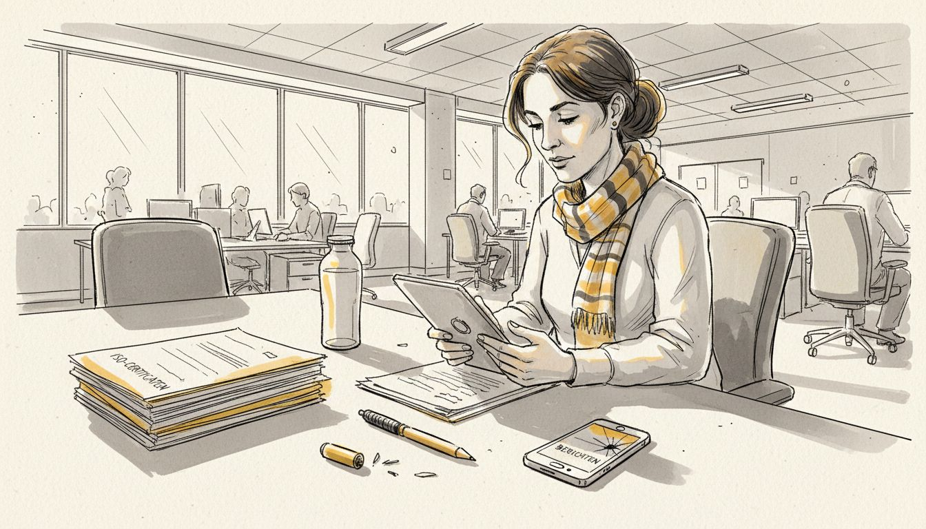 Een vertaler gebruikt certificaten en werkt op een tablet.