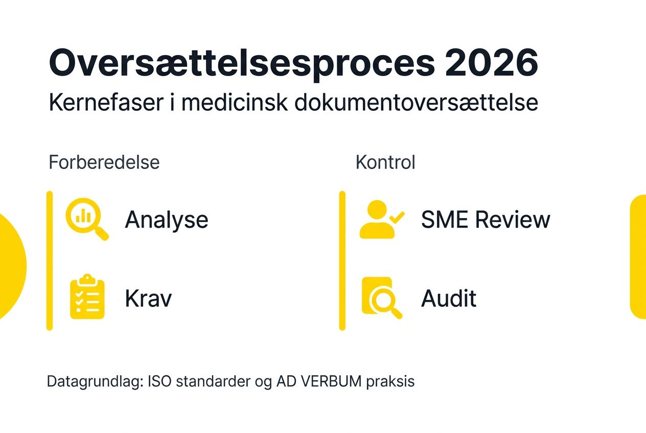 Grafisk oversigt over de forskellige faser i medicinsk oversættelse