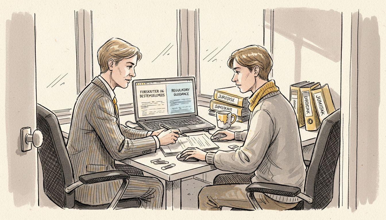 En compliance-ansvarlig og en oversetter går gjennom dokumentet sammen.