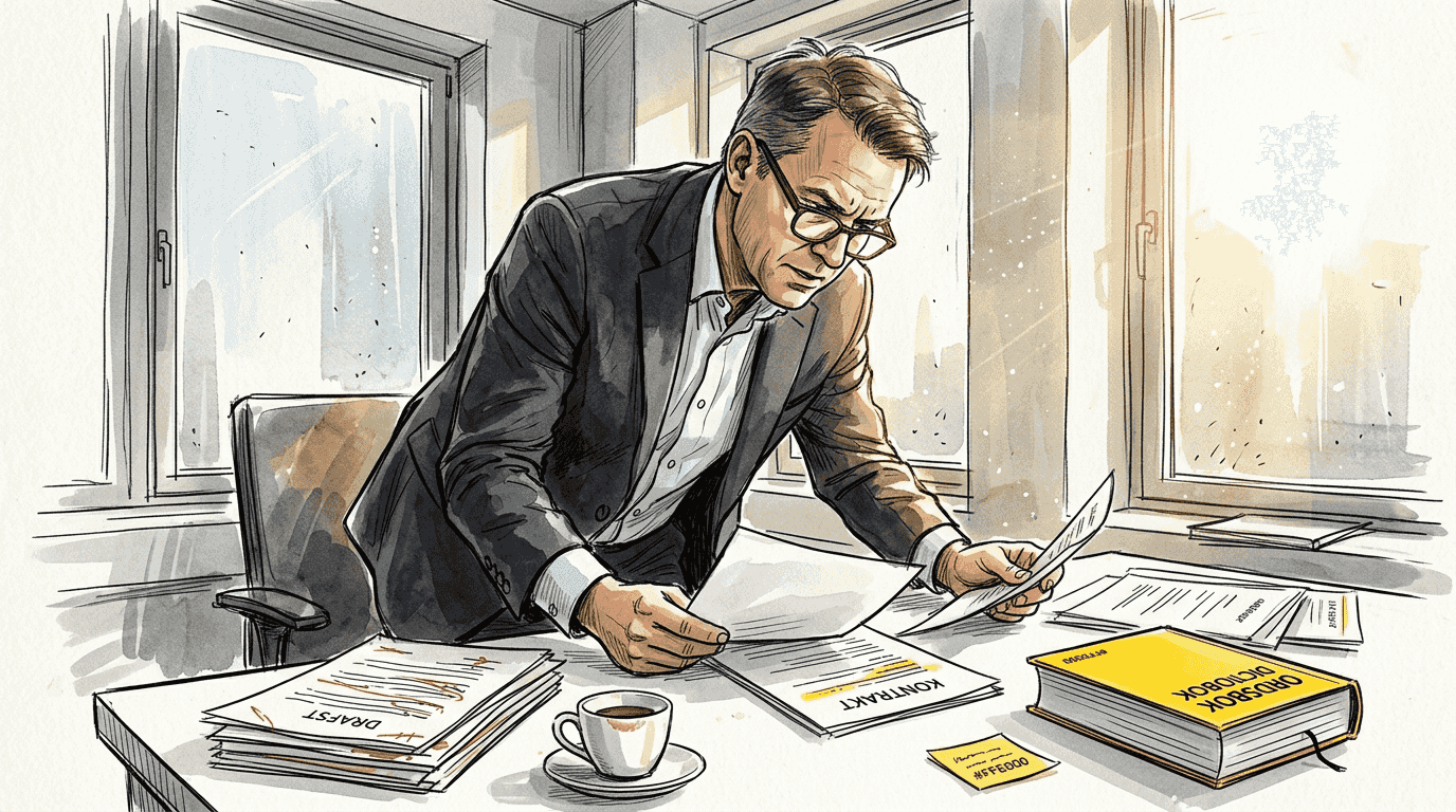 Prosjektlederen går gjennom oversettelser ved skrivebordet.