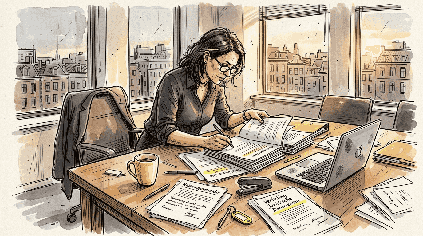 Compliance specialist controleert de vertaalde documenten op juistheid en volledigheid.