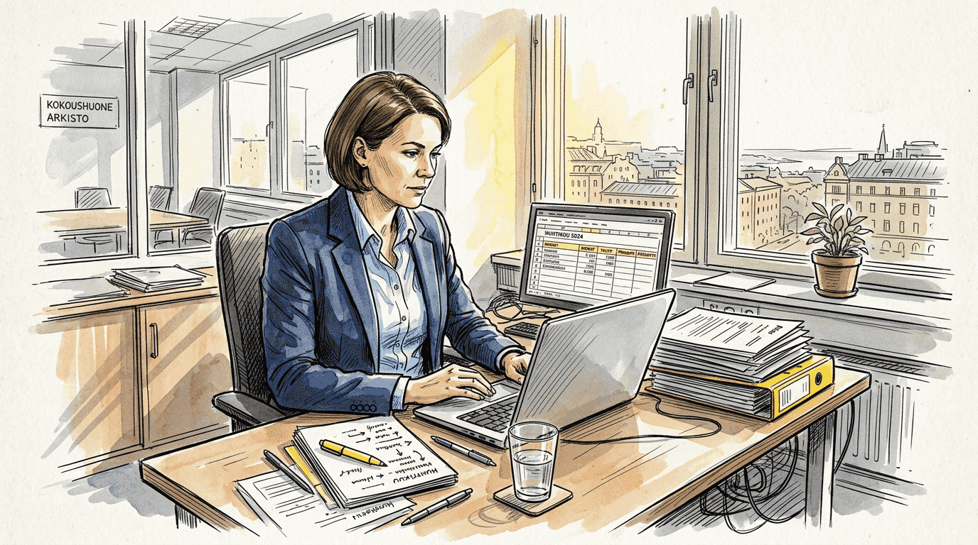 Kielen ja teknologian parissa työskentelevä asiantuntija toimistolla