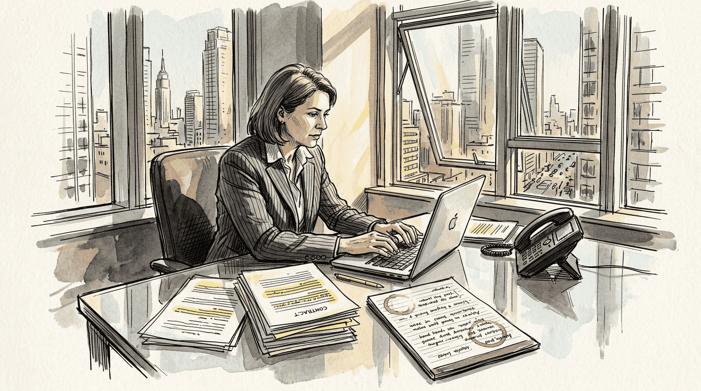 Compliance manager reviewing legal translations