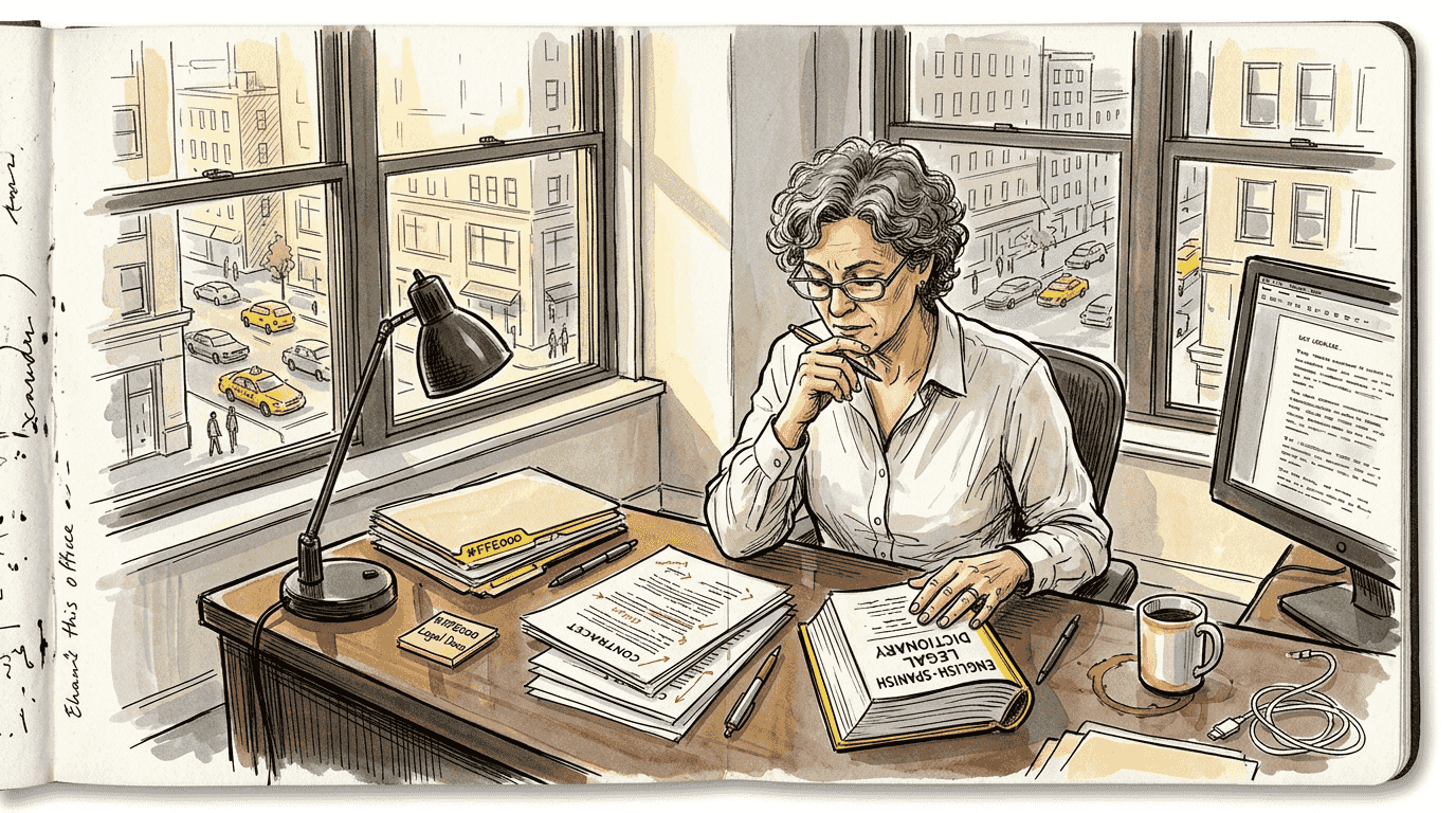 Legal translator reviewing contract translations