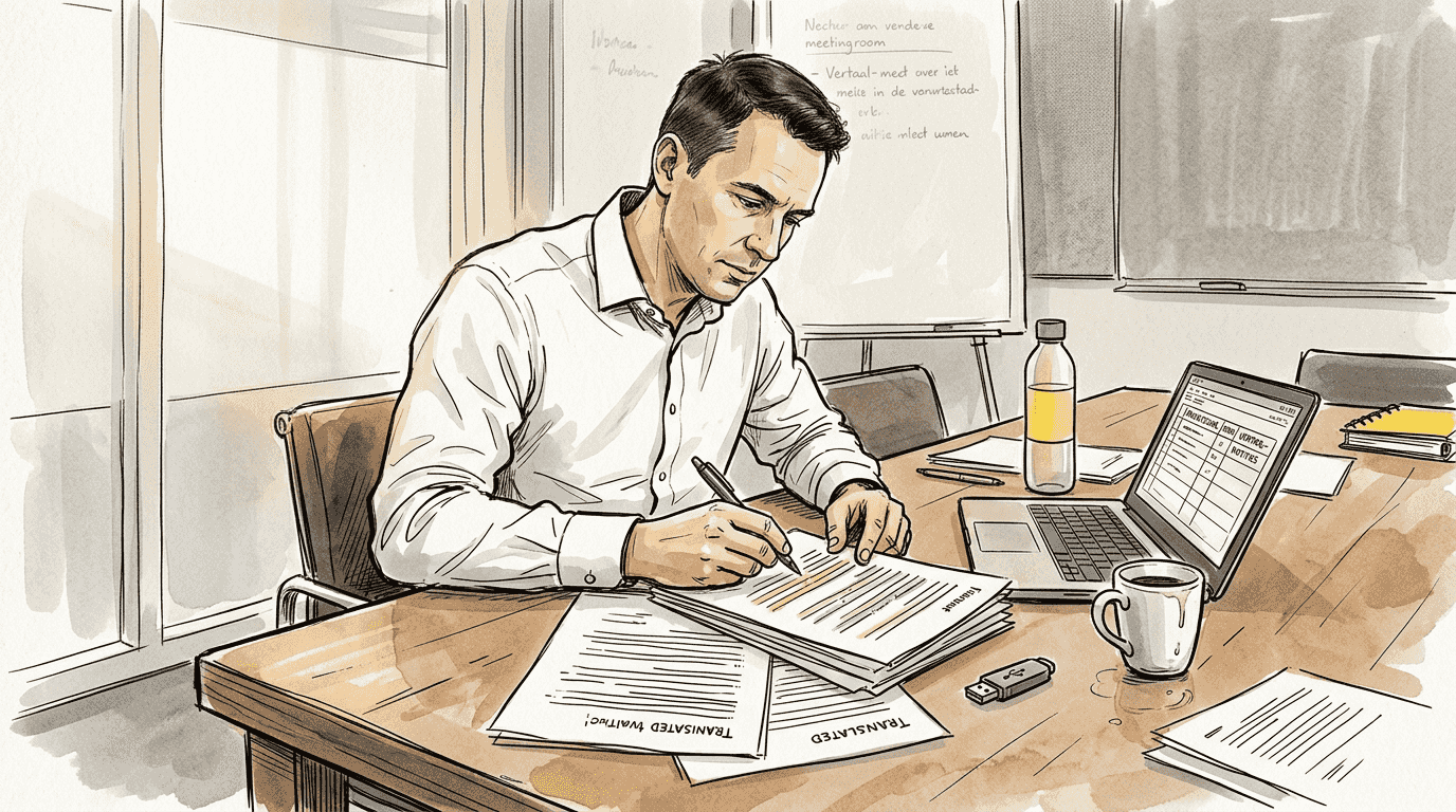 Een expert kijkt de menselijke controle van de vertaling na