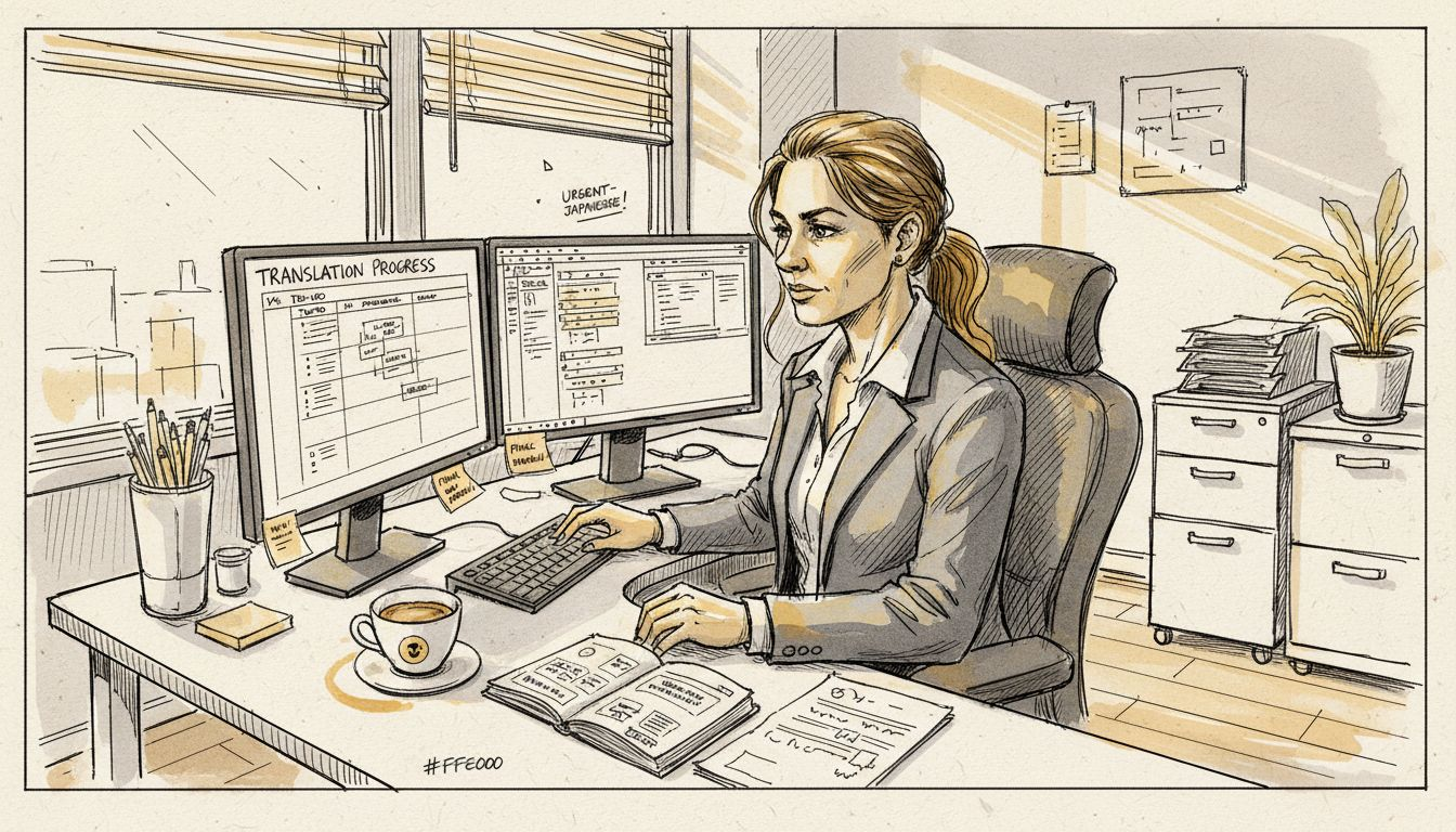 Manager overseeing translation workflow in office